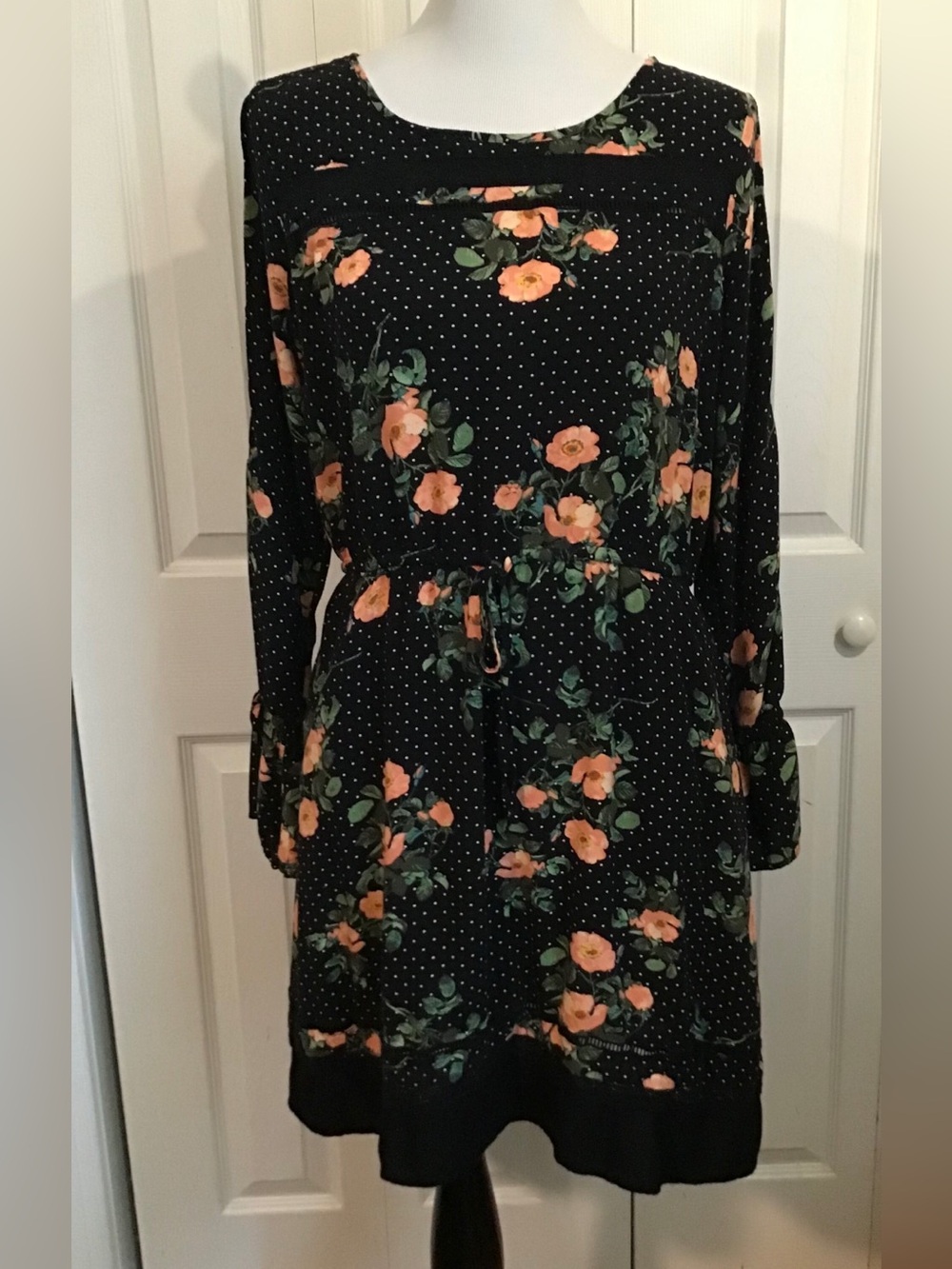 LC Lauren Conrad Black Polka Dot Floral Dress L